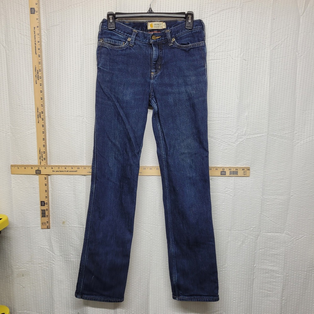 Carhartt Womens Flannel Lined‎ Jeans Original Fit Straight Leg Dark Wash Blue 4R